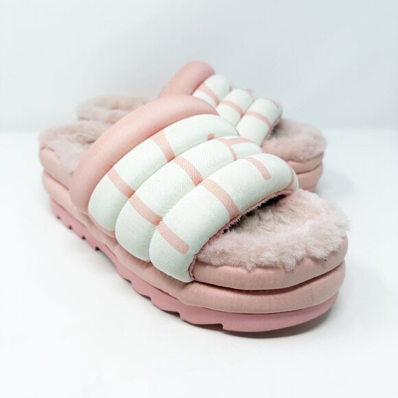 Ugg Pastel Pink & White Maxi Slide Logo Chunky Sandals Women's Size 9 Platform - Picture 1 of 8